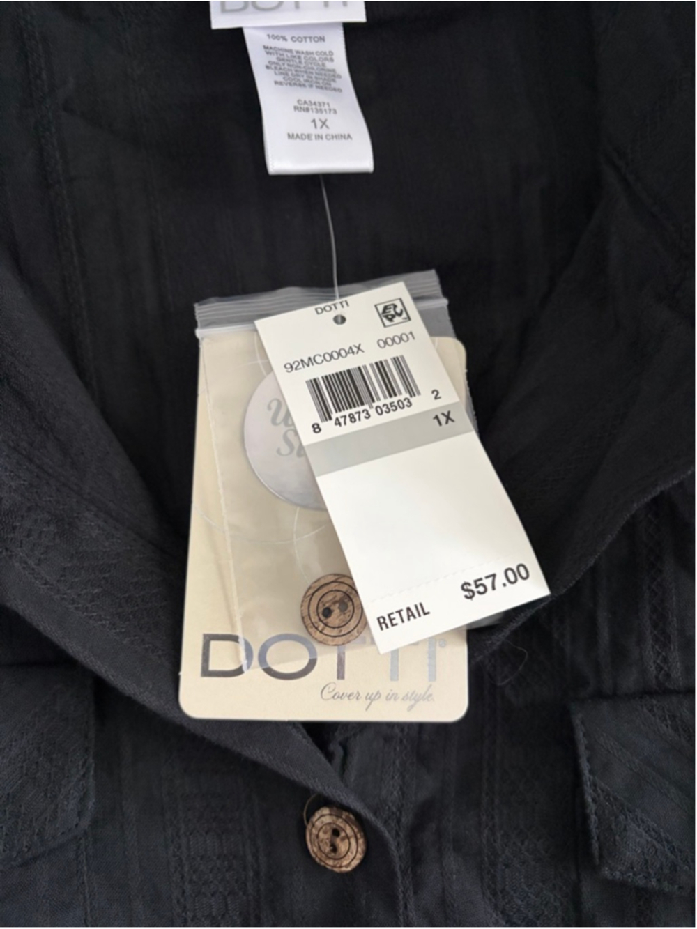 Women's Dotti Black Button Down Rolle Sleeve Shirt 1X - Picture 4 of 7